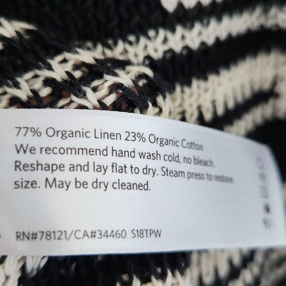 EILEEN FISHER | Organic Linen Cotton Striped Pullover Sweater Black White Sz L - Picture 5 of 5